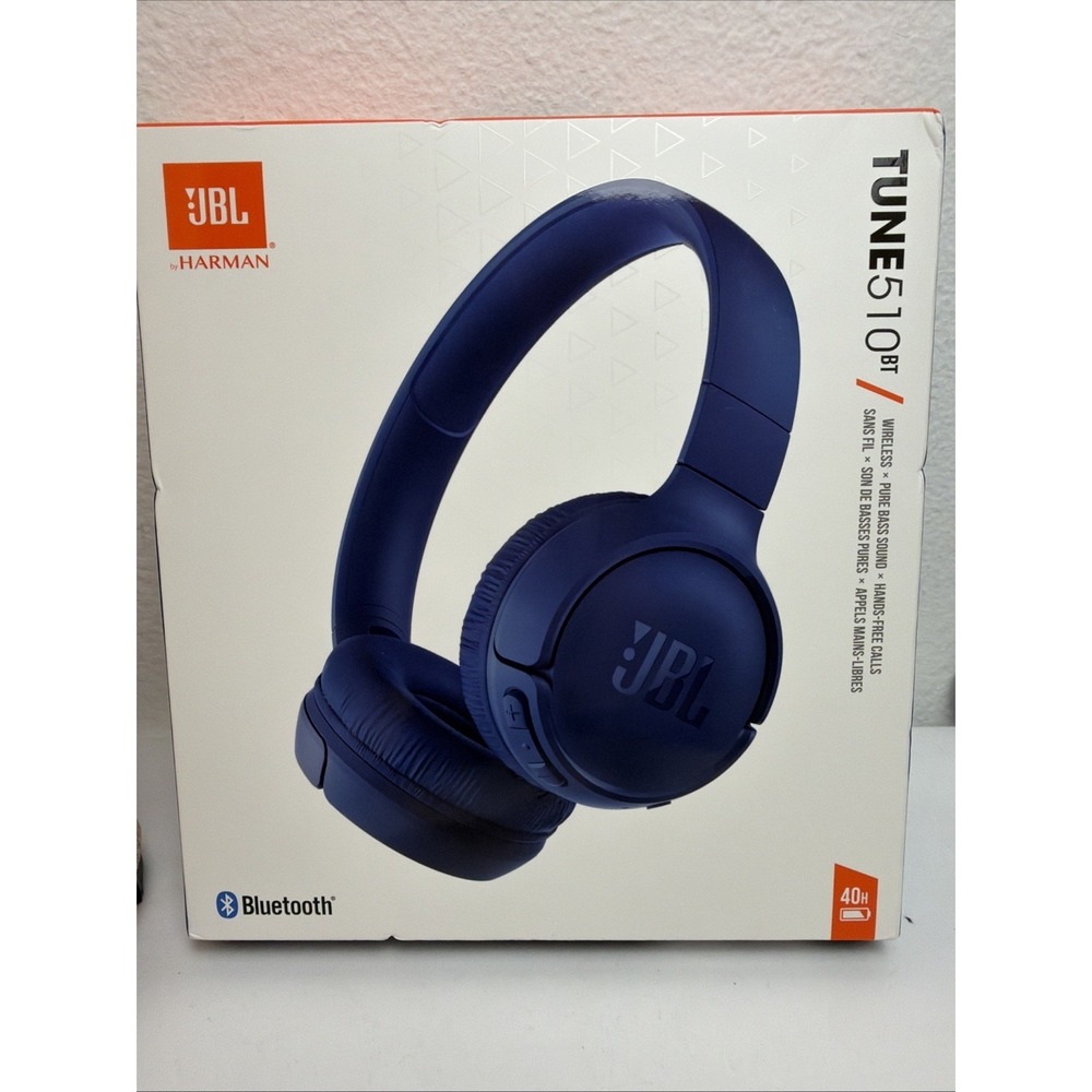 JBL Tune 510BT Wireless Bluetooth On-Ear Stereo Blue Headphones Mic Extra Bass‎